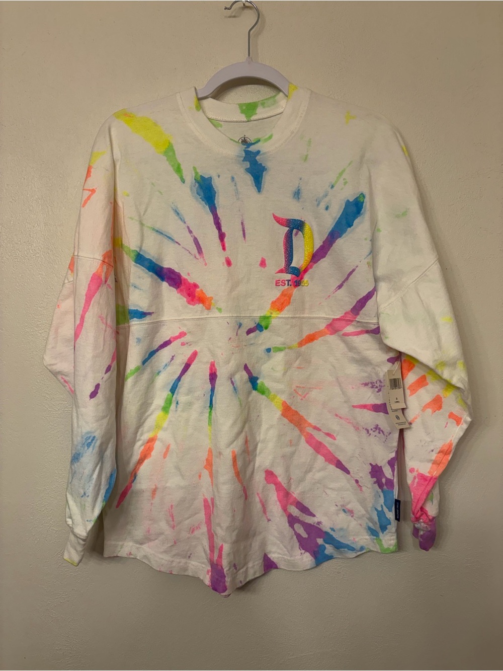 Disneyland Resort Women’s Neon Multi Colored Splatter Spirit Jersey Size XS NWT